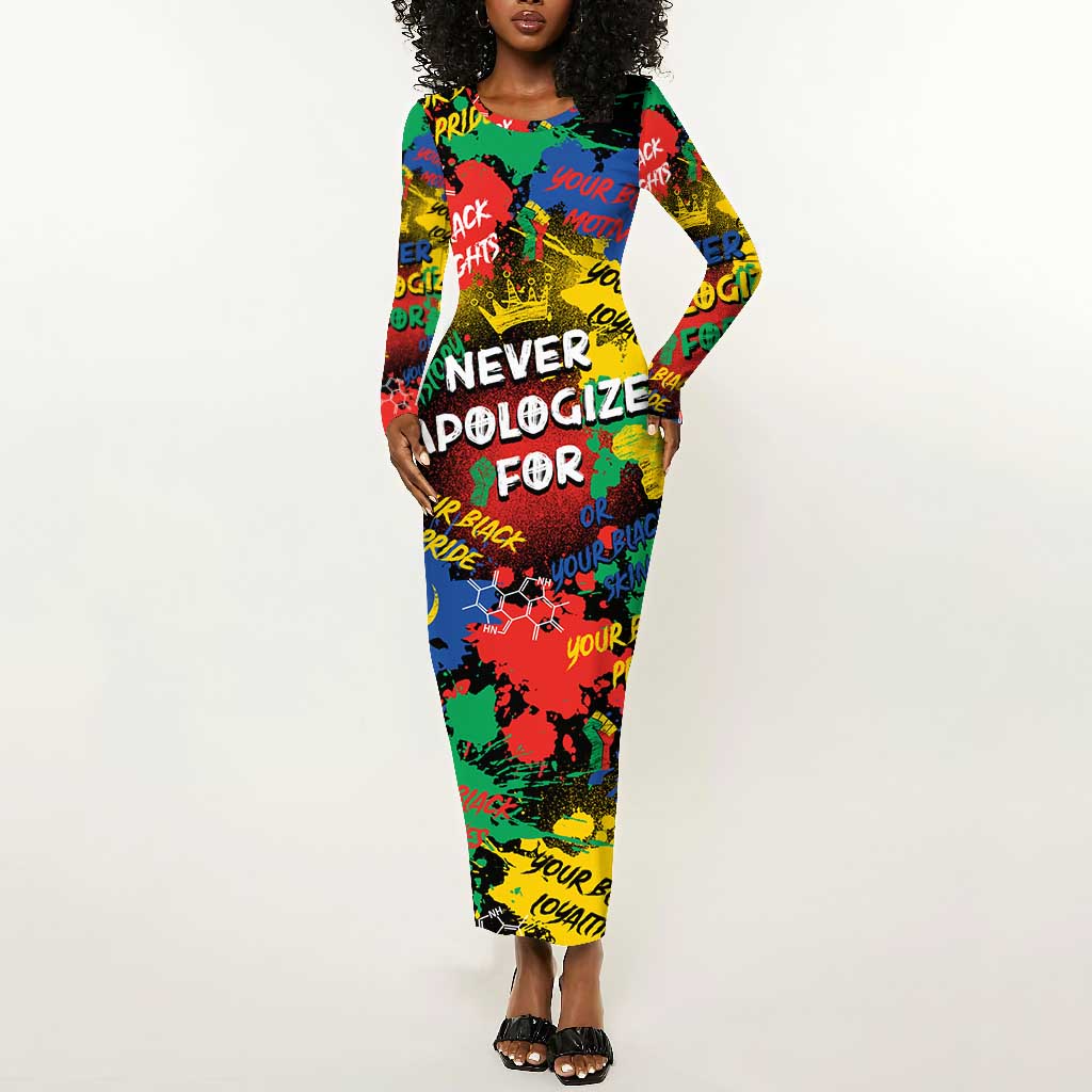 Never Apologize For Being Black Long Sleeve Bodycon Dress DT02