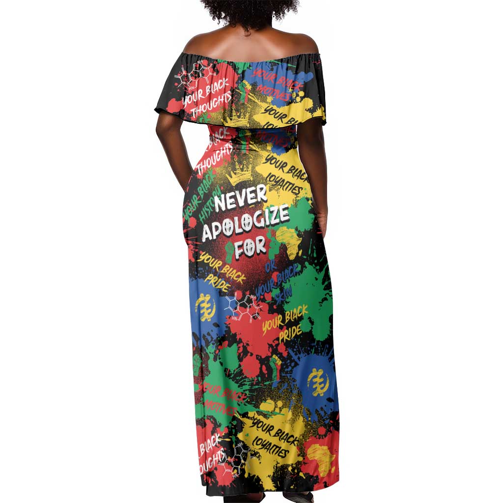 Never Apologize For Being Black Off Shoulder Maxi Dress