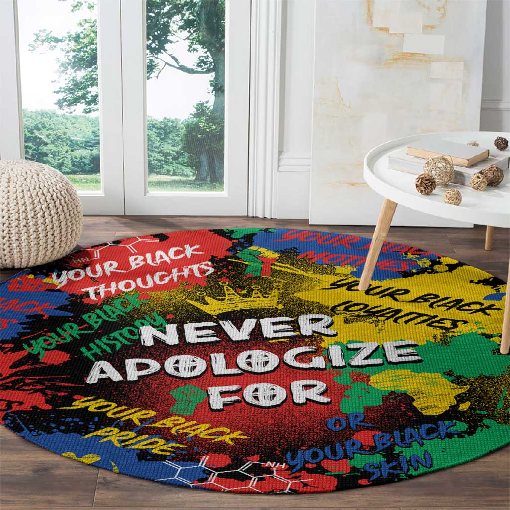 Never Apologize For Being Black Round Carpet