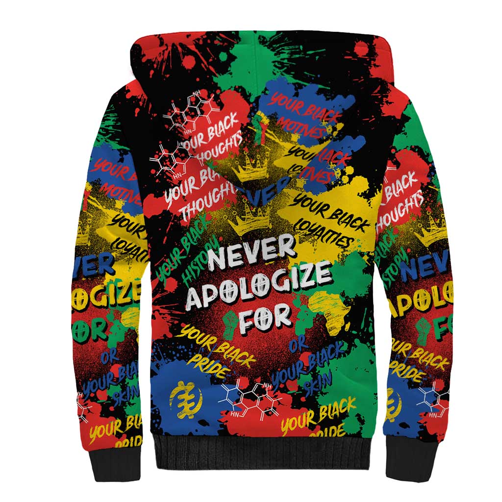 Never Apologize For Being Black Sherpa Hoodie