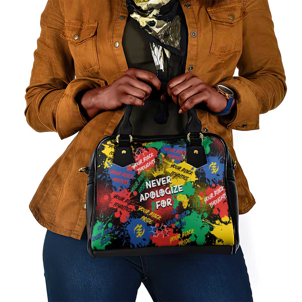 Never Apologize For Being Black Shoulder Handbag
