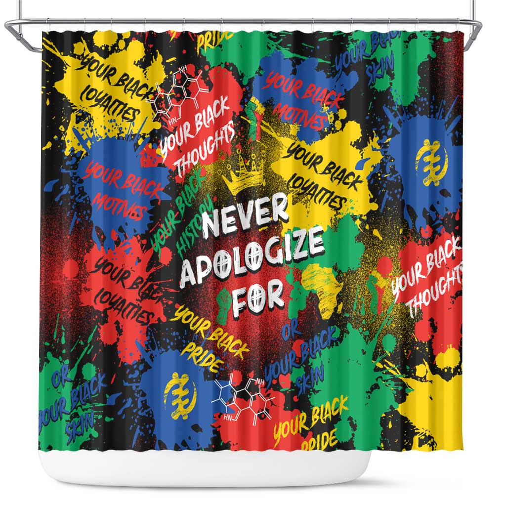 Never Apologize For Being Black Shower Curtain
