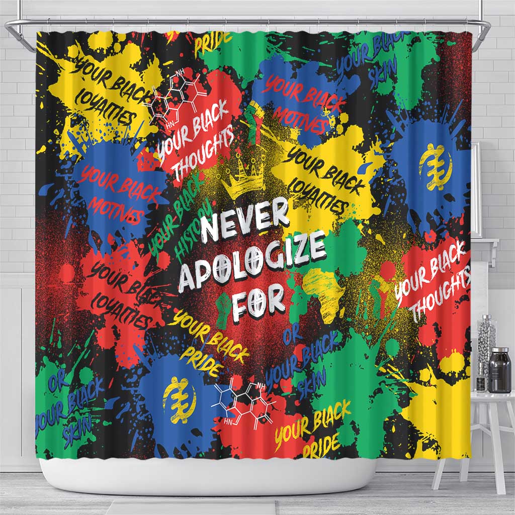 Never Apologize For Being Black Shower Curtain