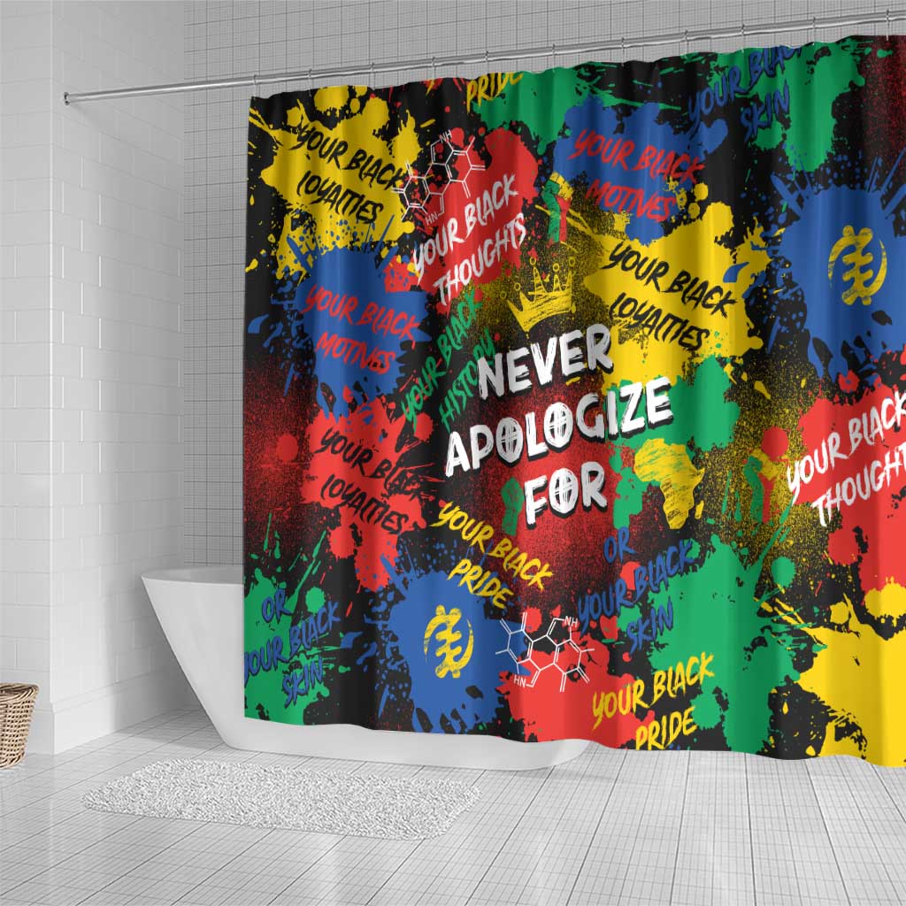 Never Apologize For Being Black Shower Curtain