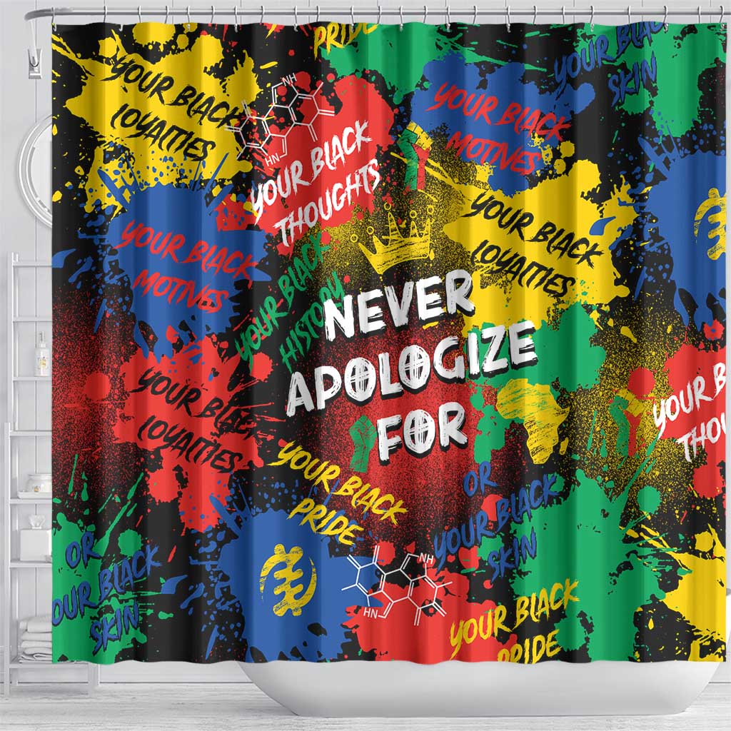 Never Apologize For Being Black Shower Curtain