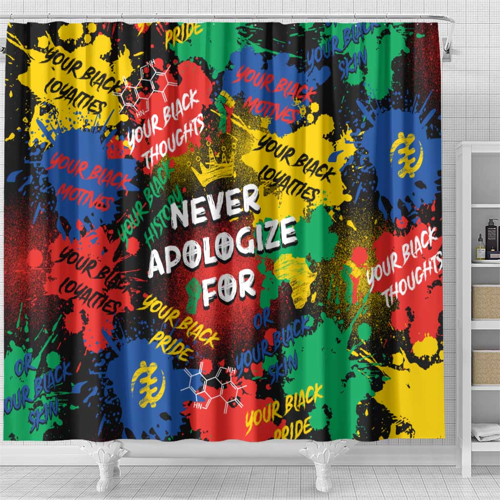 Never Apologize For Being Black Shower Curtain