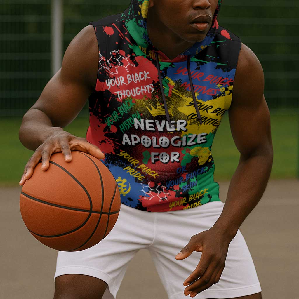 Never Apologize For Being Black Sleeveless Hoodie - African Pride