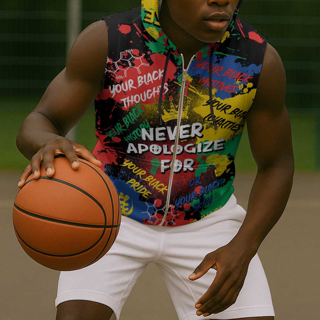 Never Apologize For Being Black Sleeveless Zip Hoodie - African Pride