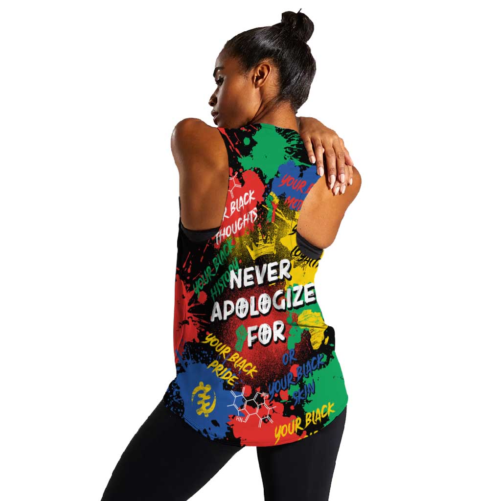 Never Apologize For Being Black Women Racerback Tank