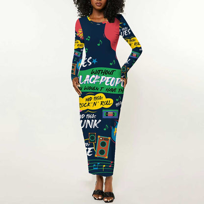 Music That Makes Us Proud African Long Sleeve Bodycon Dress Black People DT02