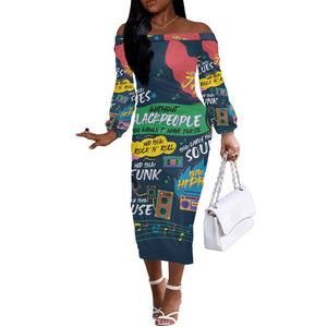 Music That Makes Us Proud African Off The Shoulder Long Sleeve Dress Black People