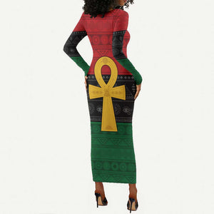 Pan African Ankh Long Sleeve Bodycon Dress Egyptian Cross DT02