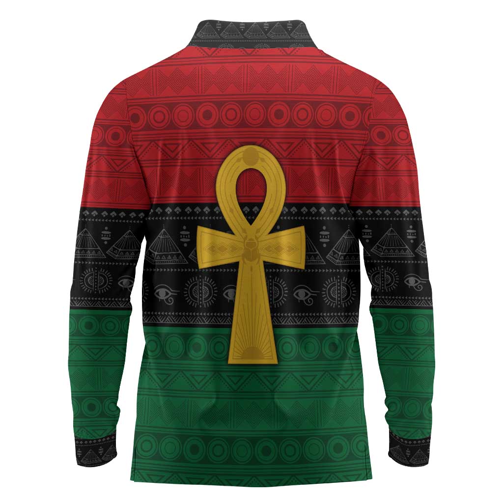 Pan African Ankh Long Sleeve Polo Shirt Egyptian Cross