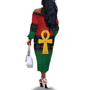 Pan African Ankh Off The Shoulder Long Sleeve Dress Egyptian Cross