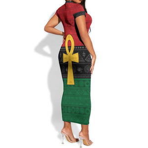 Pan African Ankh Short Sleeve Bodycon Dress Egyptian Cross DT02