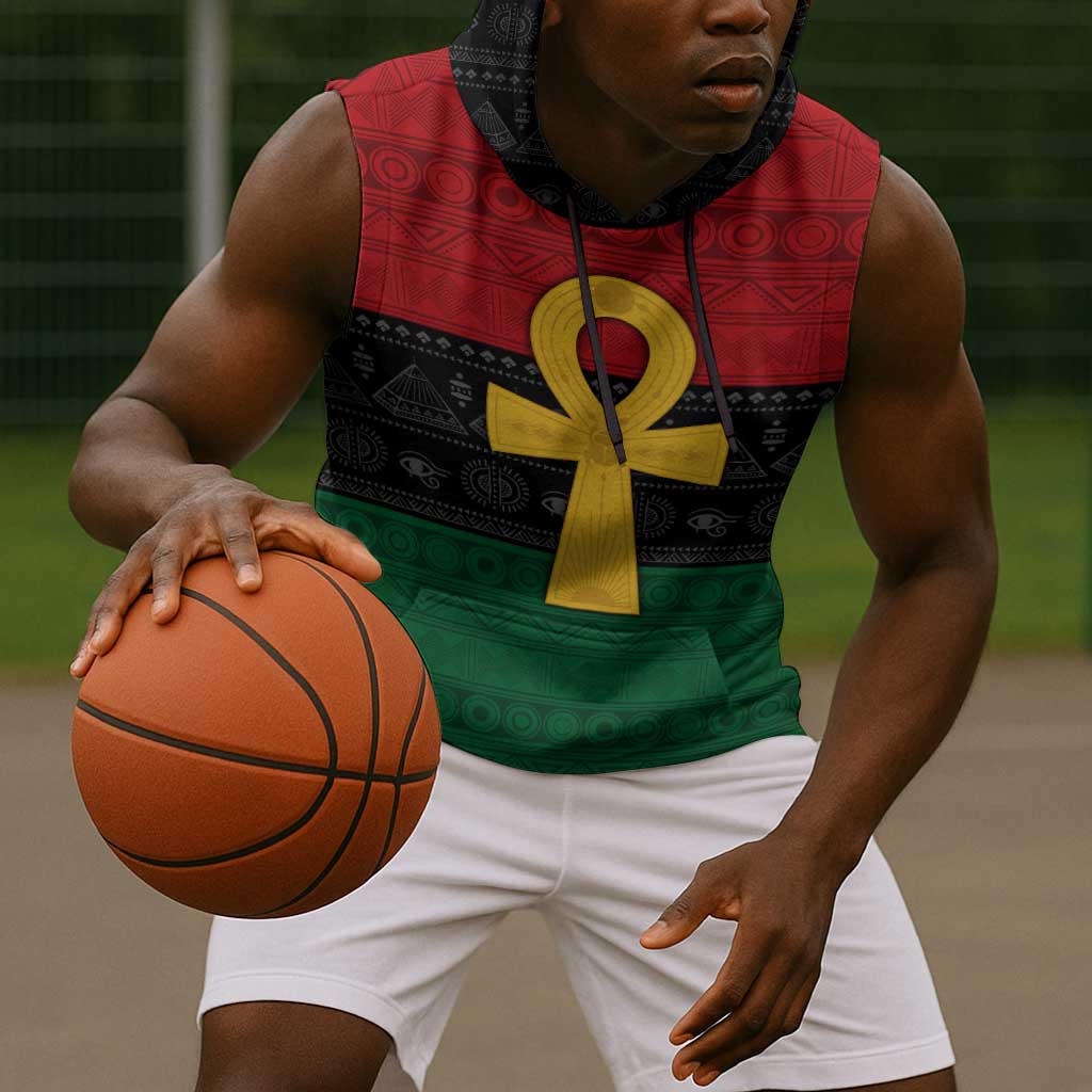 Pan African Ankh Sleeveless Hoodie Egyptian Cross - African Pride