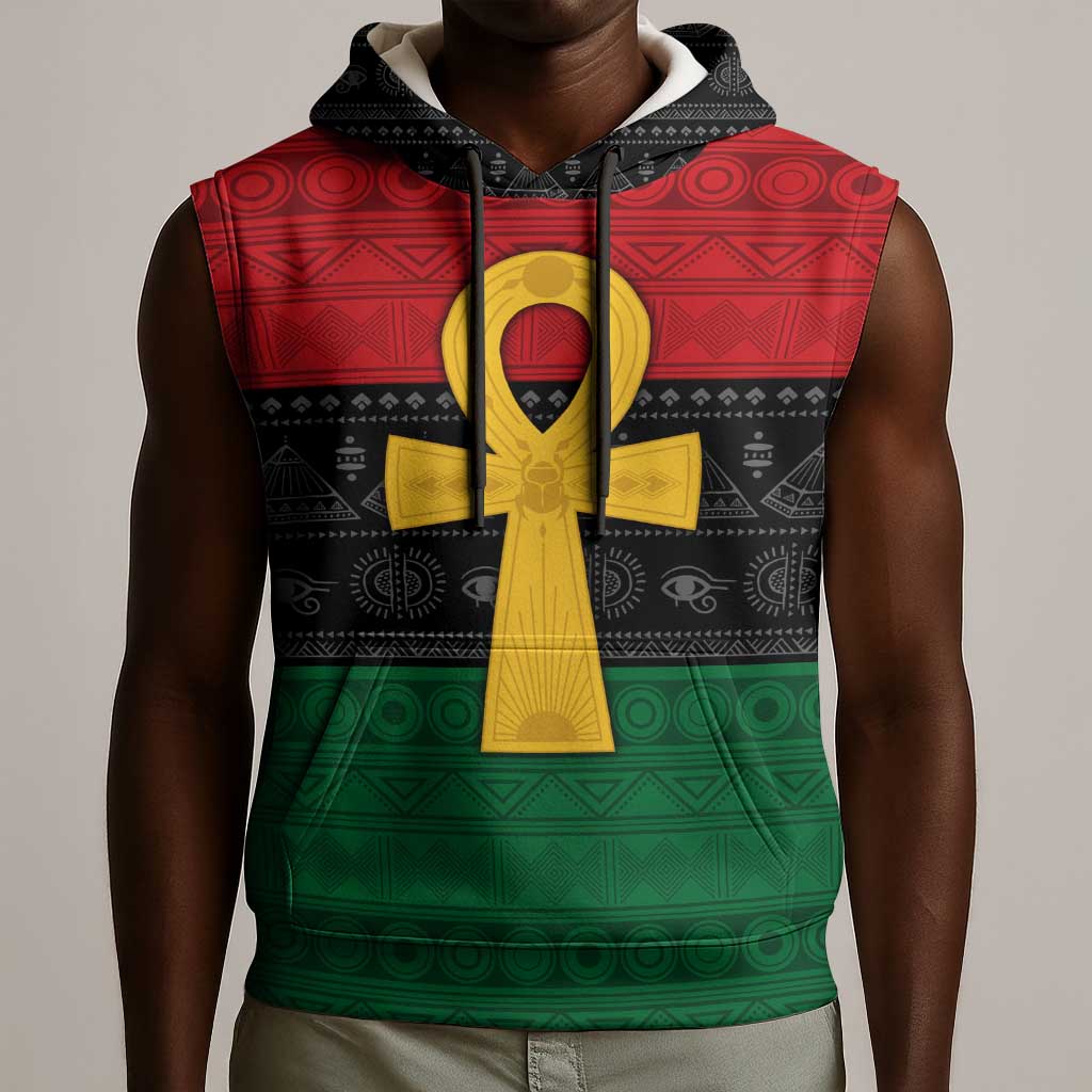 Pan African Ankh Sleeveless Hoodie Egyptian Cross - African Pride