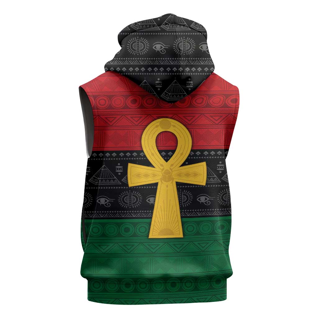 Pan African Ankh Sleeveless Zip Hoodie Egyptian Cross - African Pride
