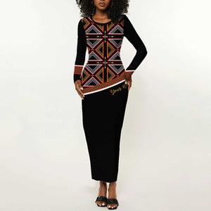 Personalized Bamenda African Long Sleeve Bodycon Dress Atoghu Cameroon Print DT02