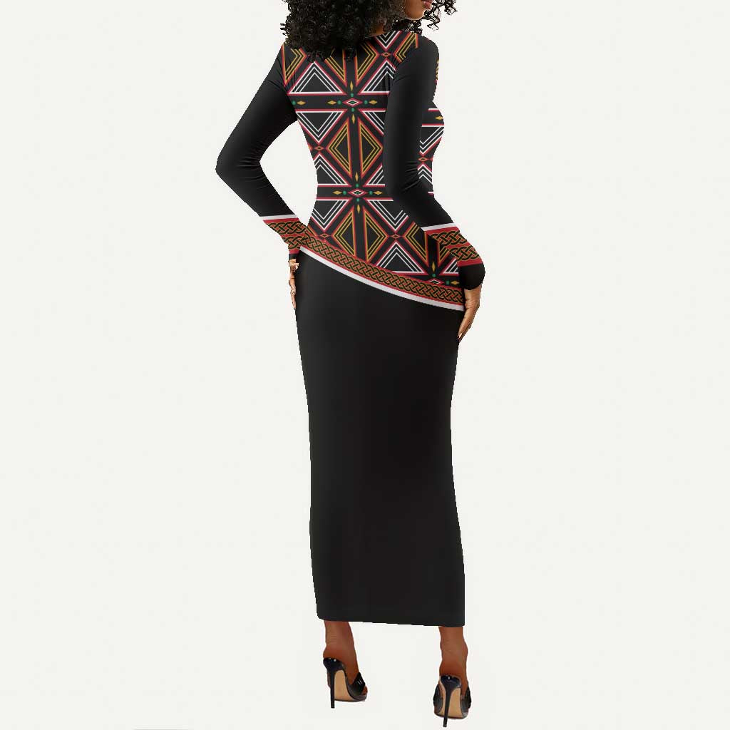 Personalized Bamenda African Long Sleeve Bodycon Dress Atoghu Cameroon Print DT02