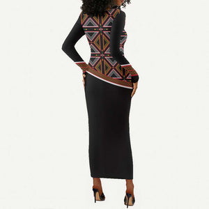 Personalized Bamenda African Long Sleeve Bodycon Dress Atoghu Cameroon Print DT02