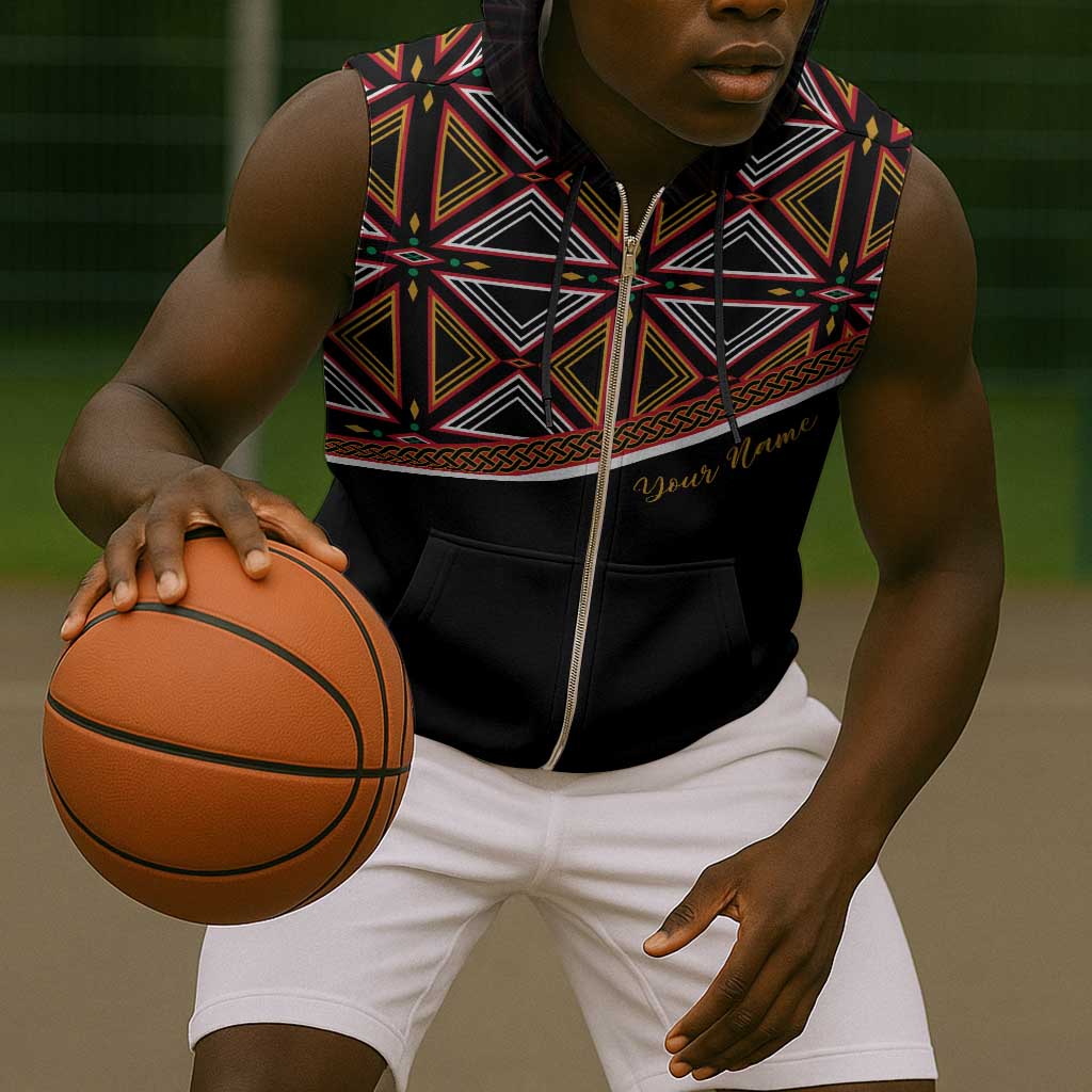 Personalized Bamenda African Sleeveless Zip Hoodie Atoghu Cameroon Print - African Pride