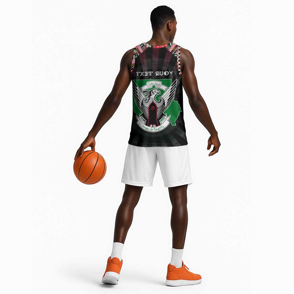 Personalized Sudan Roots Basketball Jersey African Pride in Fingerprint and Tribal Colors - African Pride