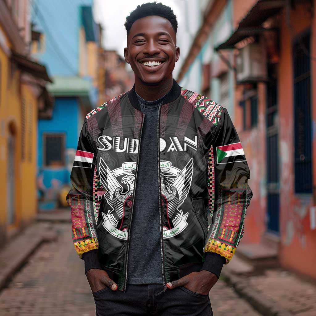 Personalized Sudan Roots Bomber Jacket African Pride in Fingerprint and Tribal Colors