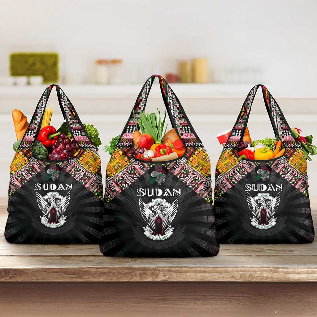 Sudan Roots Grocery Bag African Pride in Fingerprint and Tribal Colors