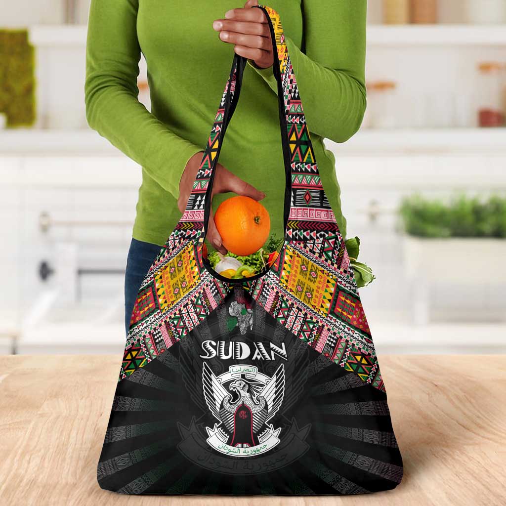 Sudan Roots Grocery Bag African Pride in Fingerprint and Tribal Colors