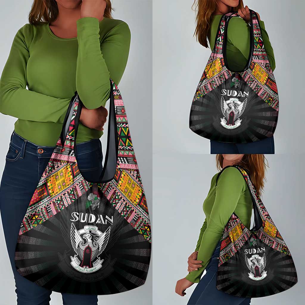 Sudan Roots Grocery Bag African Pride in Fingerprint and Tribal Colors