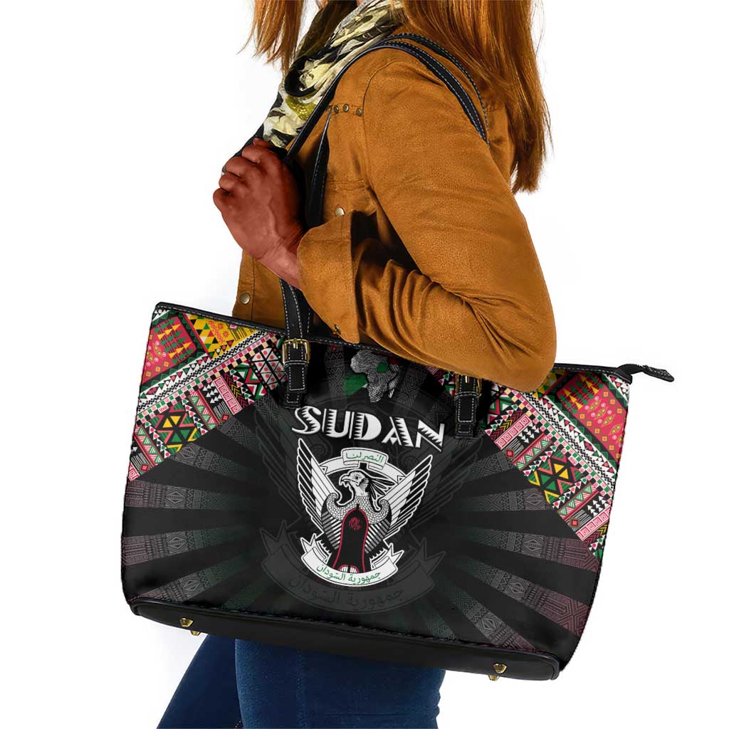 Sudan Roots Leather Tote Bag African Pride in Fingerprint and Tribal Colors