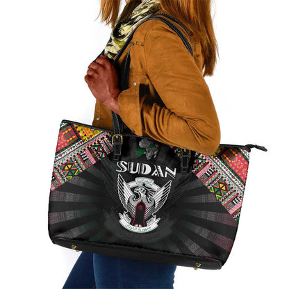Sudan Roots Leather Tote Bag African Pride in Fingerprint and Tribal Colors