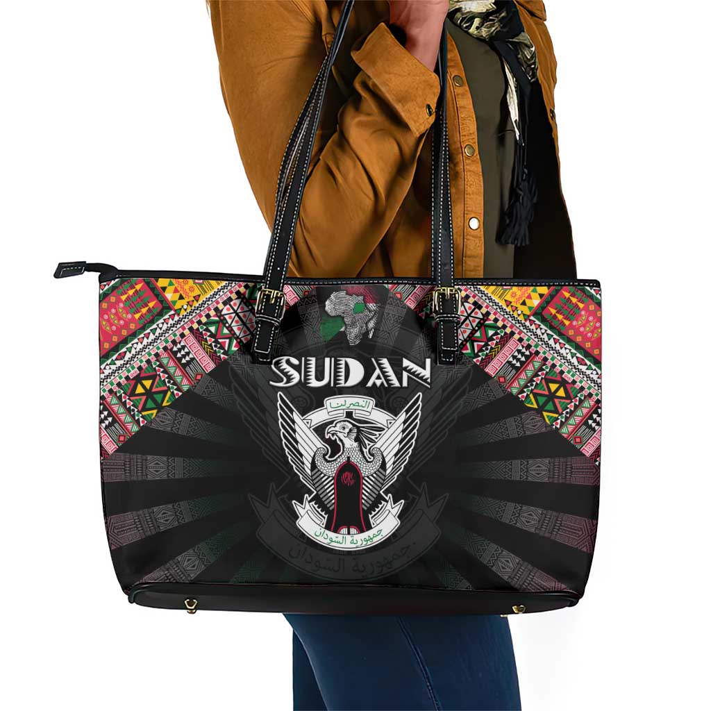 Sudan Roots Leather Tote Bag African Pride in Fingerprint and Tribal Colors