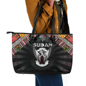 Sudan Roots Leather Tote Bag African Pride in Fingerprint and Tribal Colors