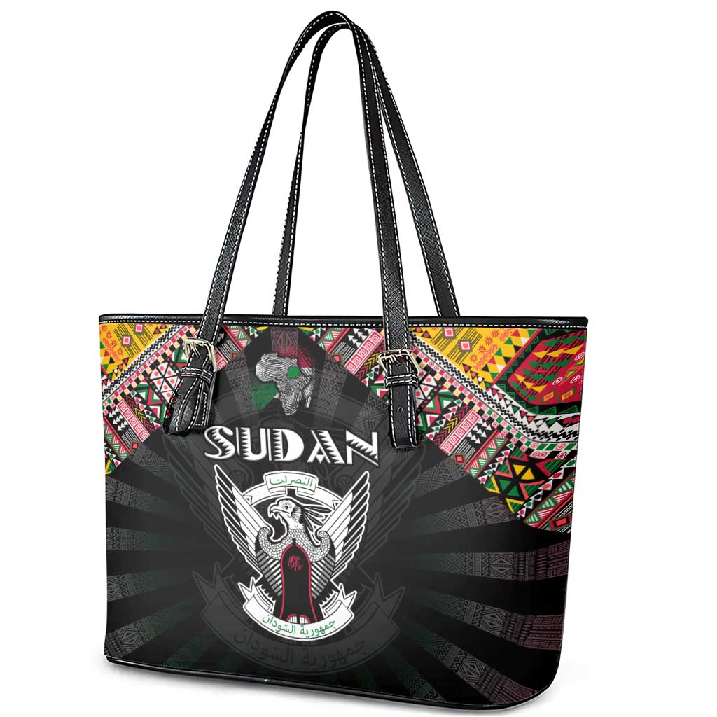Sudan Roots Leather Tote Bag African Pride in Fingerprint and Tribal Colors