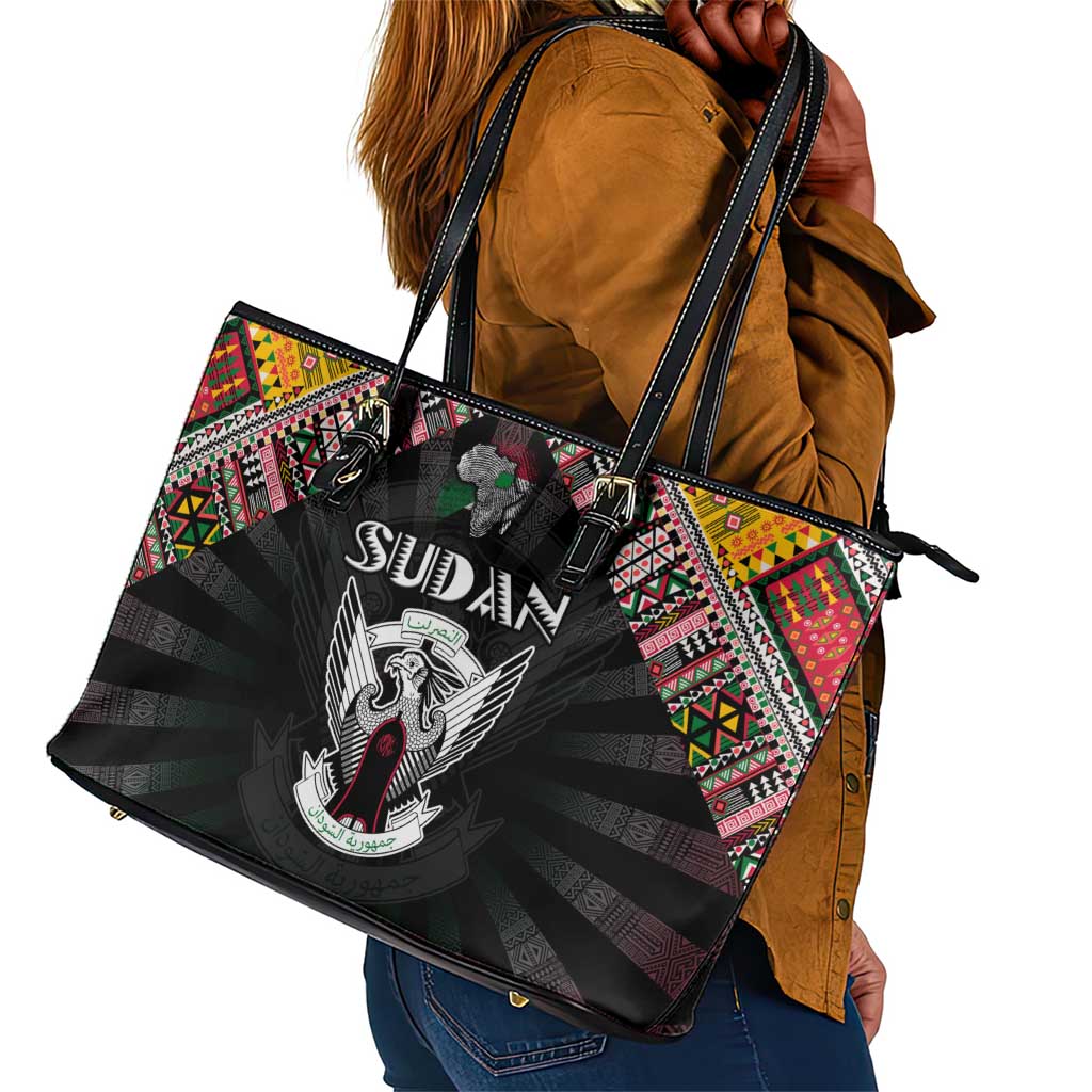 Sudan Roots Leather Tote Bag African Pride in Fingerprint and Tribal Colors