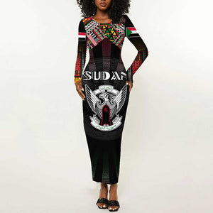 Personalized Sudan Roots Long Sleeve Bodycon Dress African Pride in Fingerprint and Tribal Colors