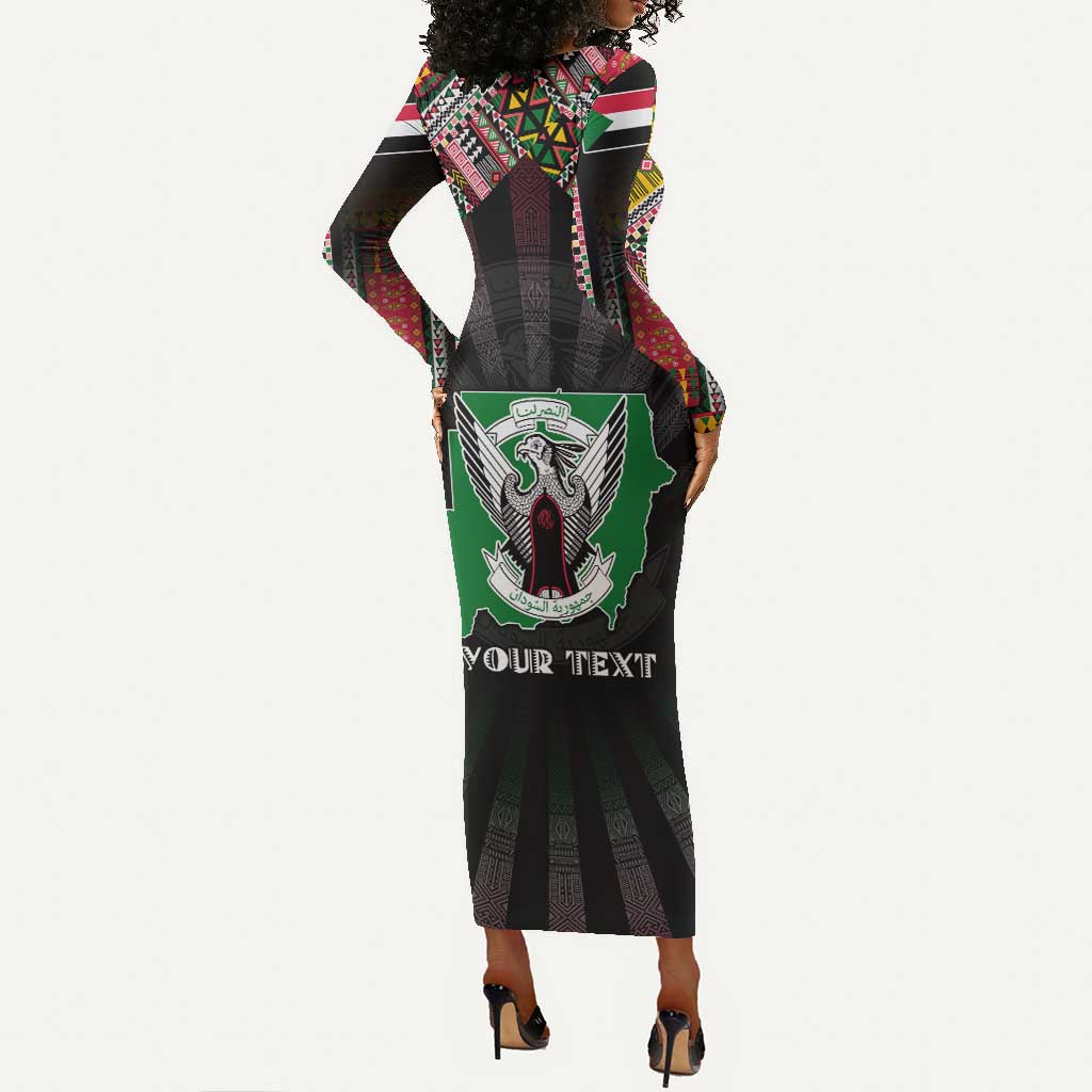 Personalized Sudan Roots Long Sleeve Bodycon Dress African Pride in Fingerprint and Tribal Colors