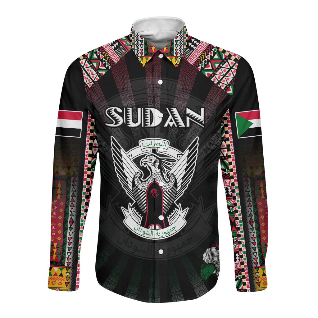 Personalized Sudan Roots Long Sleeve Button Shirt African Pride in Fingerprint and Tribal Colors