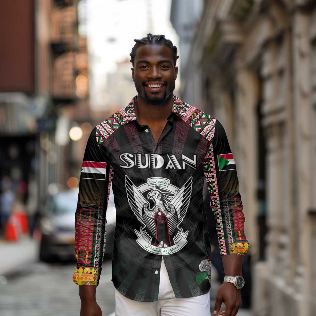 Personalized Sudan Roots Long Sleeve Button Shirt African Pride in Fingerprint and Tribal Colors