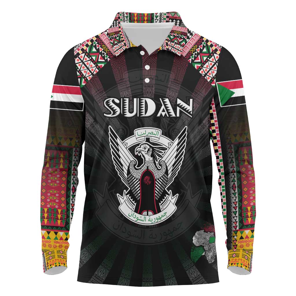 Personalized Sudan Roots Long Sleeve Polo Shirt African Pride in Fingerprint and Tribal Colors
