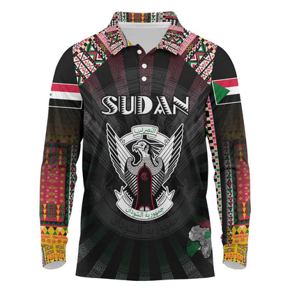 Personalized Sudan Roots Long Sleeve Polo Shirt African Pride in Fingerprint and Tribal Colors