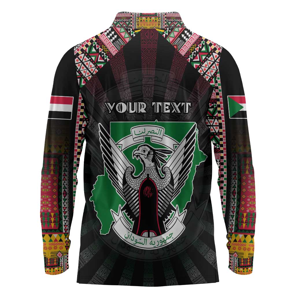 Personalized Sudan Roots Long Sleeve Polo Shirt African Pride in Fingerprint and Tribal Colors