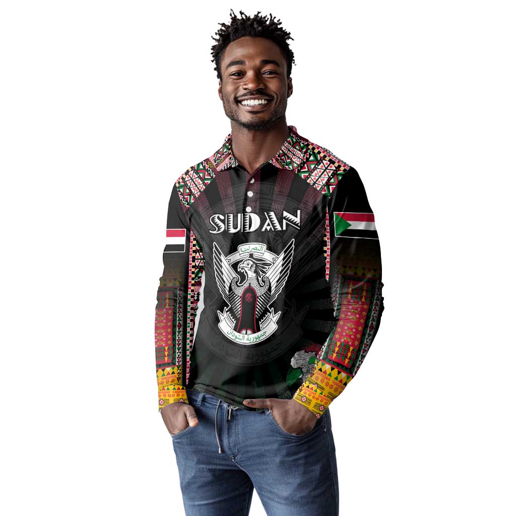 Personalized Sudan Roots Long Sleeve Polo Shirt African Pride in Fingerprint and Tribal Colors