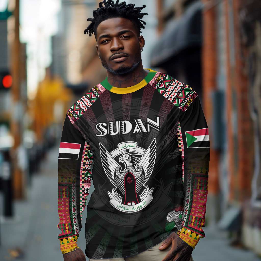 Personalized Sudan Roots Long Sleeve Shirt African Pride in Fingerprint and Tribal Colors