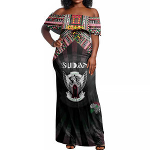 Personalized Sudan Roots Off Shoulder Maxi Dress African Pride in Fingerprint and Tribal Colors