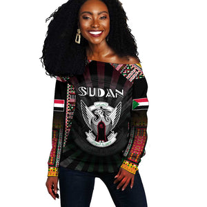 Personalized Sudan Roots Off Shoulder Sweater African Pride in Fingerprint and Tribal Colors