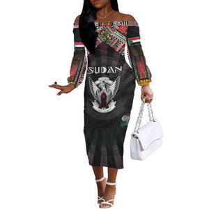 Personalized Sudan Roots Off The Shoulder Long Sleeve Dress African Pride in Fingerprint and Tribal Colors