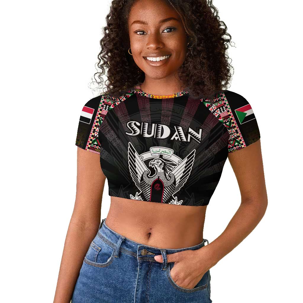 Personalized Sudan Roots Raglan Cropped T shirt African Pride in Fingerprint and Tribal Colors